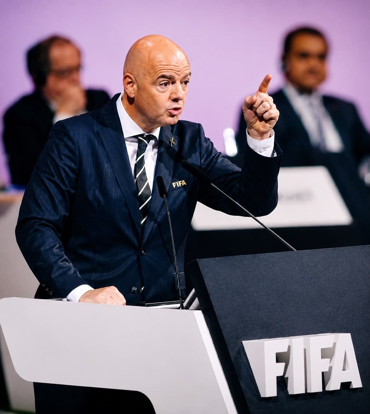 Gianni Infantino speaking at FIFA podium
